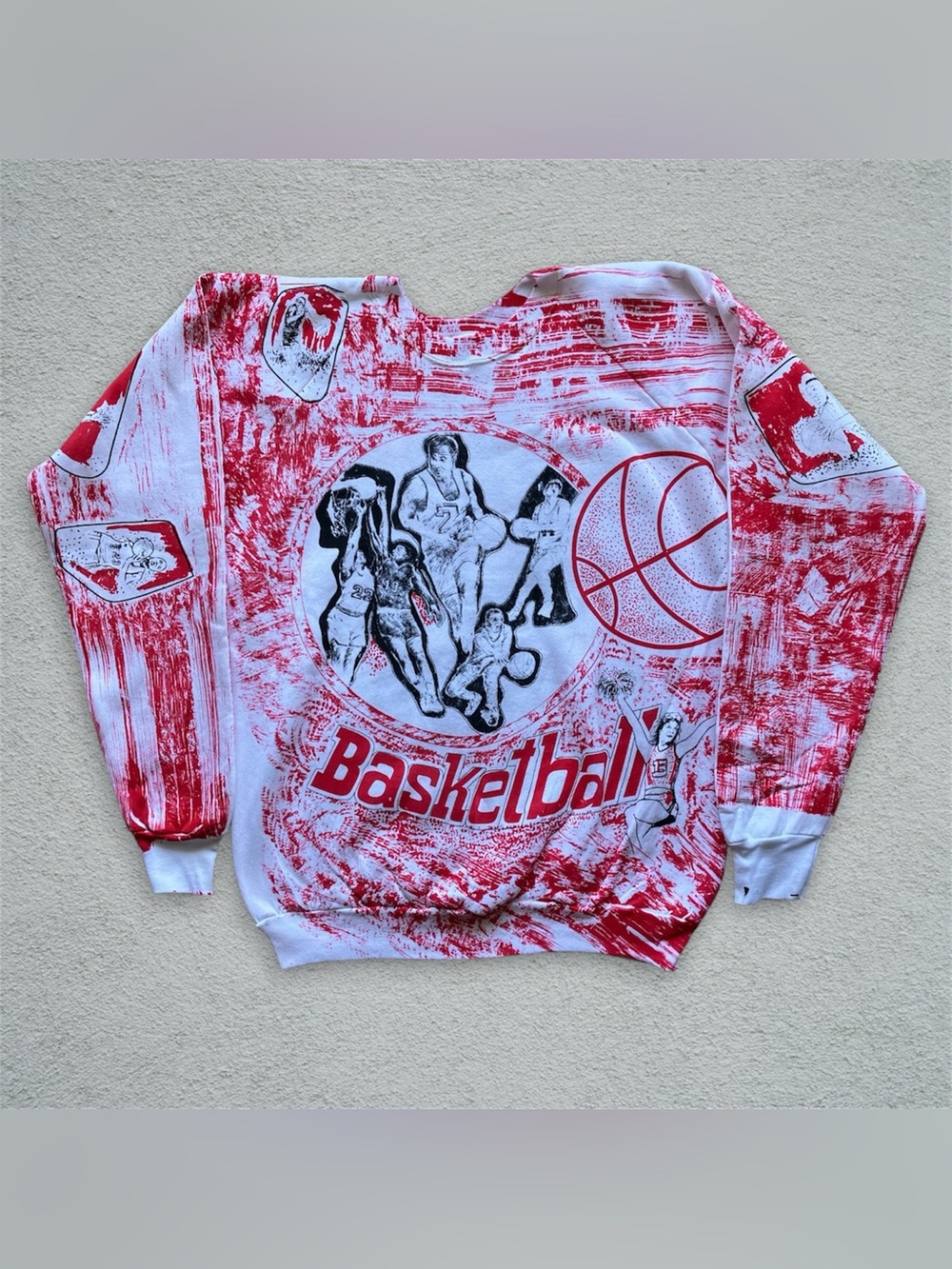 Vintage 90s Basketball Art AOP Crewneck Sweatshirt Rare Deadstock VTG Hoops
